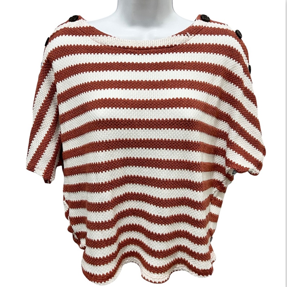 Pleione Rust & White Striped Batwing Sleeves Knit Top Size Small